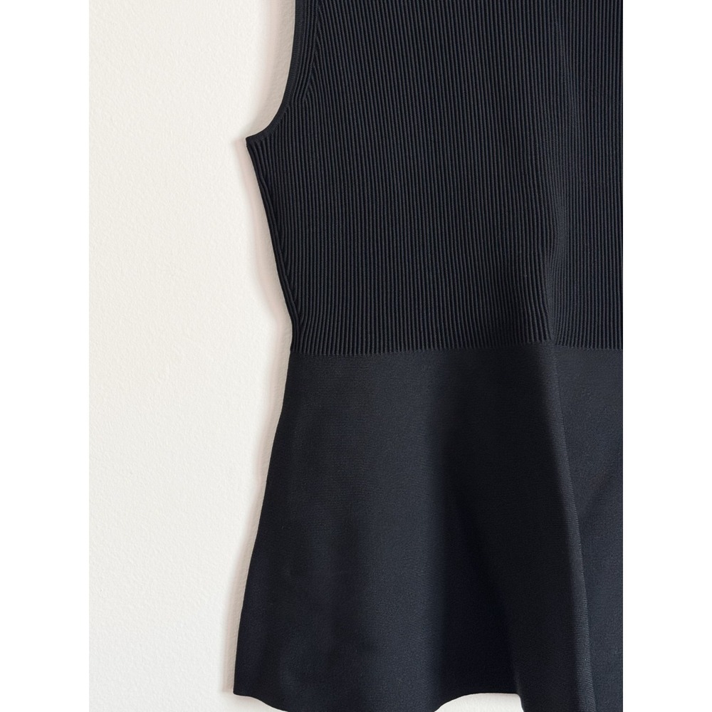Theory Black Sleeveless Knit Peplum Top Fit & Flare Ribbed Textured Blouse Sz L - Picture 4 of 16